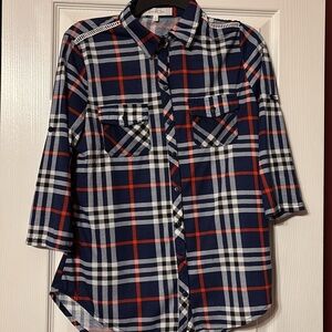 Eden & Olivia Plaid button down Shirt blue, red and white size small